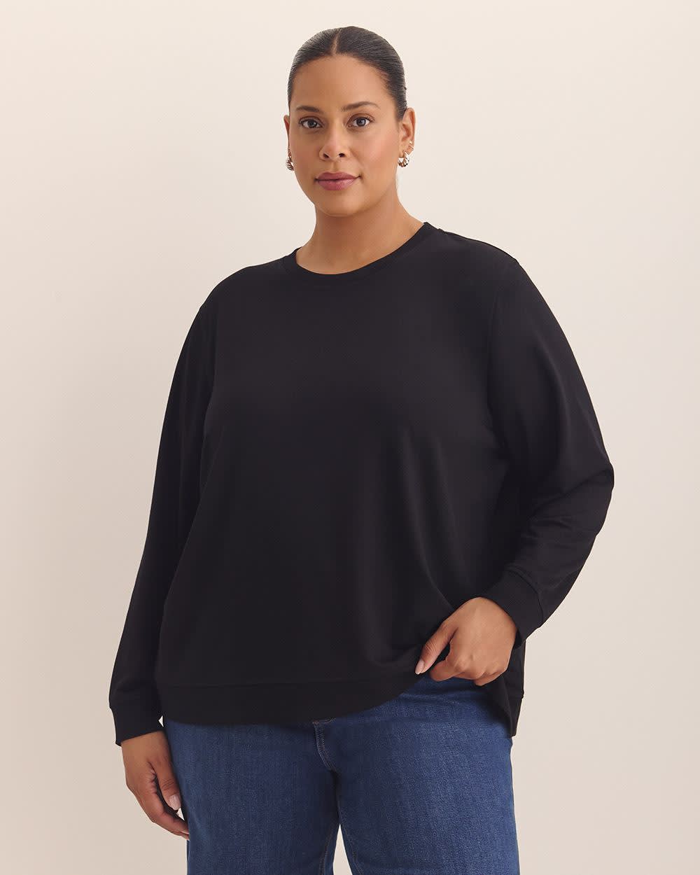 Boyfriend-Fit Crewneck Sweatshirt - PENN. Essentials Black