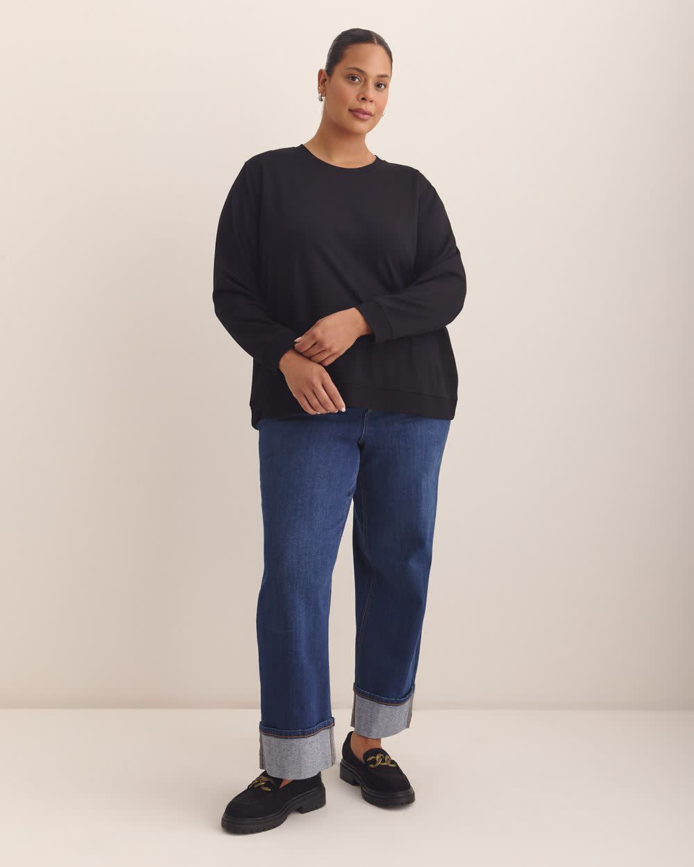 Boyfriend-Fit Crewneck Sweatshirt - PENN. Essentials Black