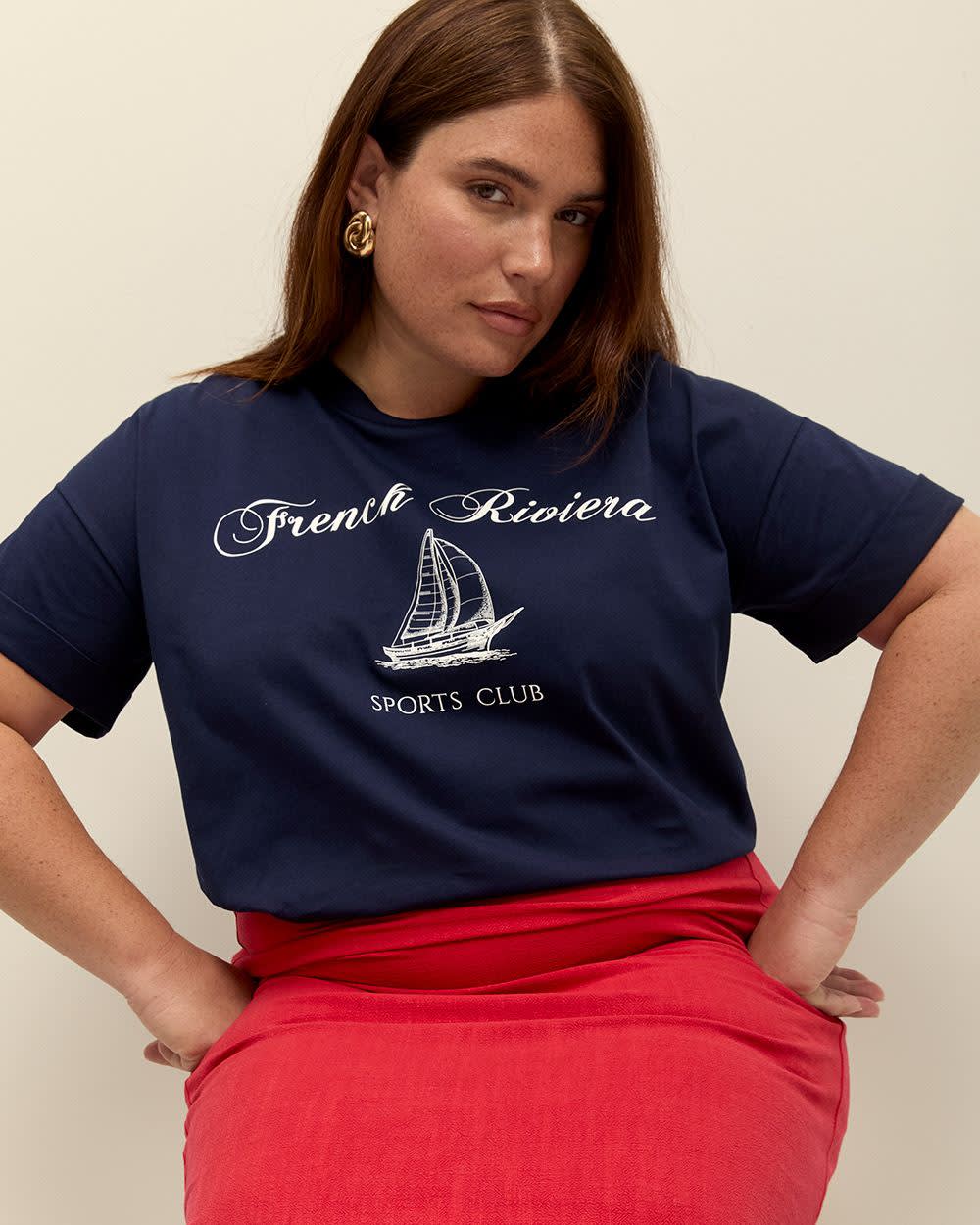 Cotton Boxy-Fit Crewneck T-shirt - PENN. Essentials Maritime blue printed