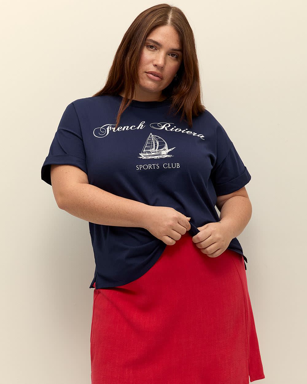 Cotton Boxy-Fit Crewneck T-shirt - PENN. Essentials Maritime blue printed