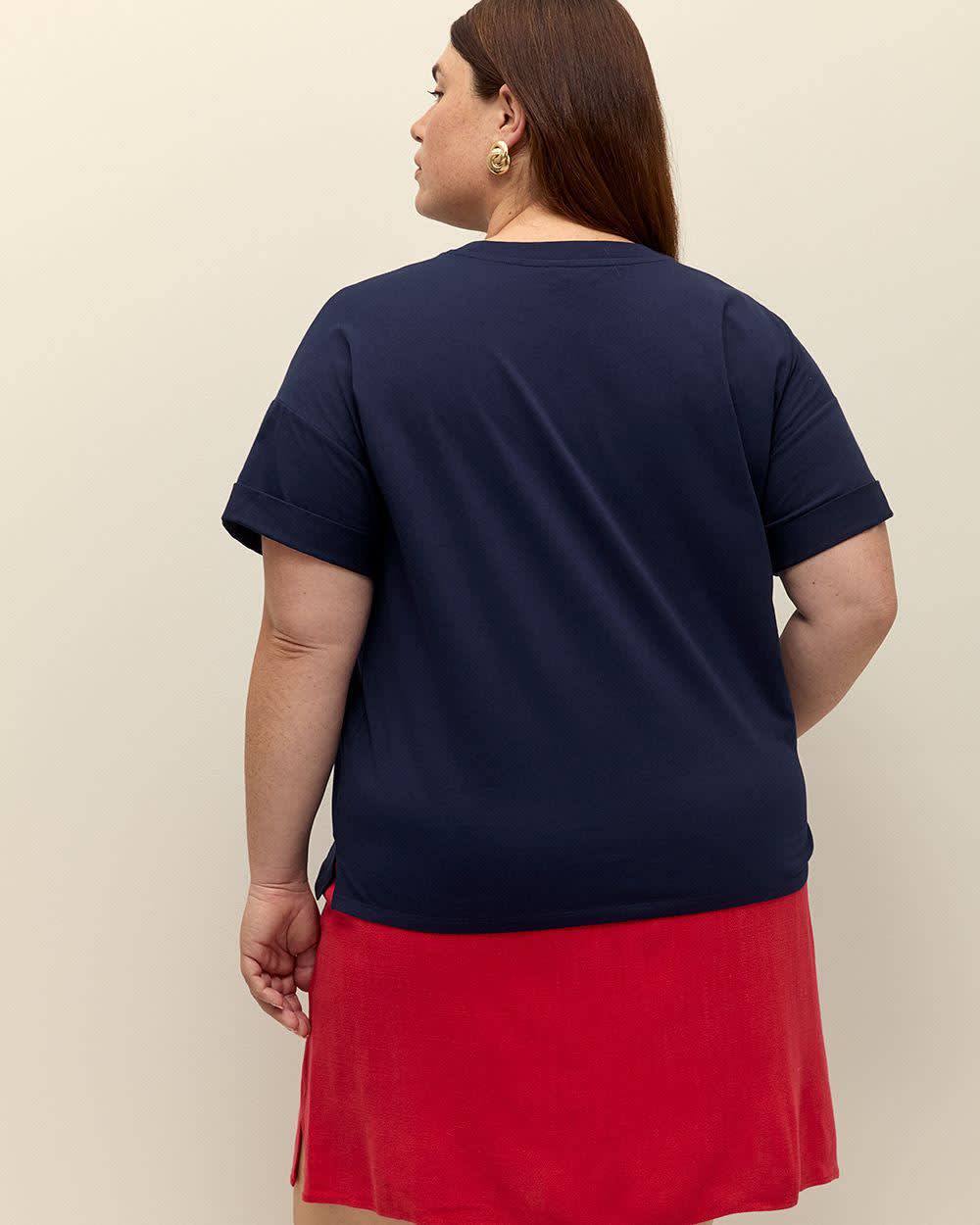 Cotton Boxy-Fit Crewneck T-shirt - PENN. Essentials Maritime blue printed