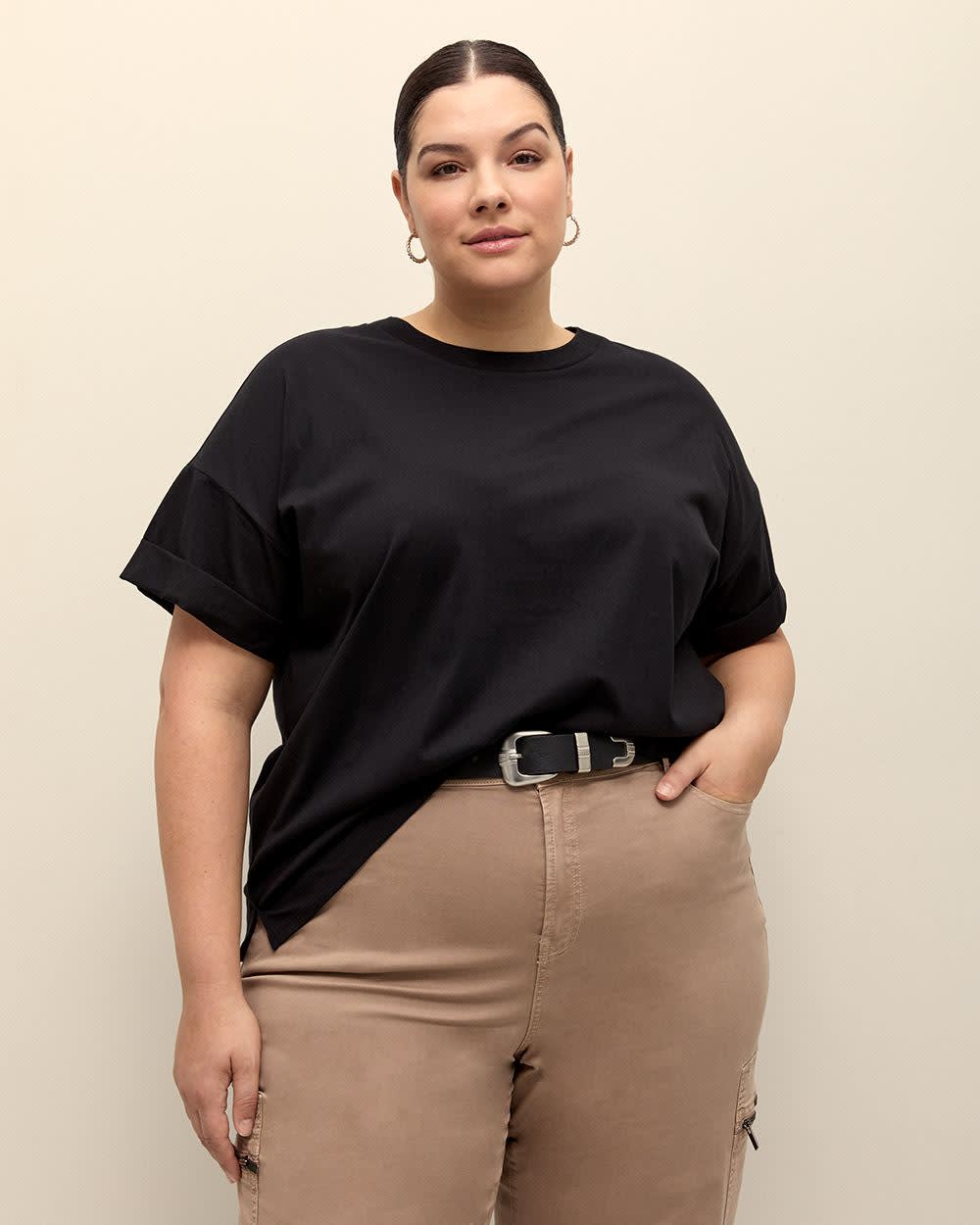 Boxy Short-Sleeve Cotton T-Shirt - PENN. Essentials Black