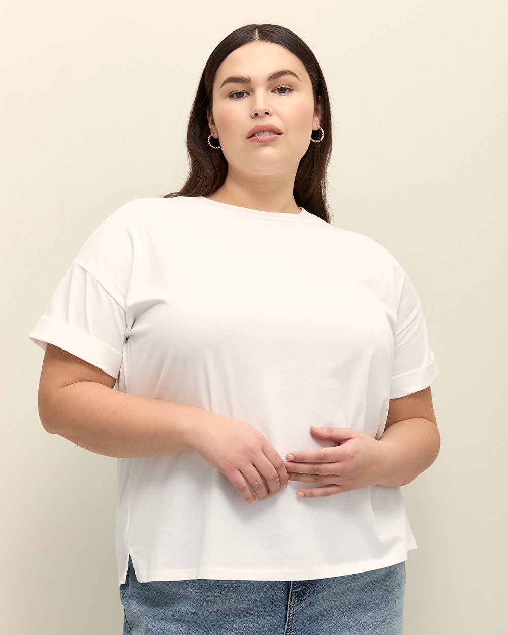 Boxy Short-Sleeve Cotton T-Shirt - PENN. Essentials Bright White