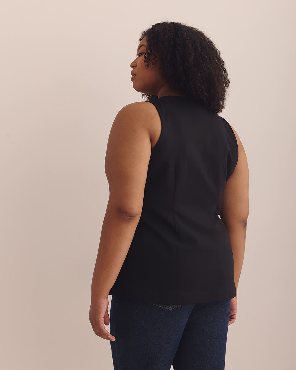 Button-Up Knit Crew Neck Vest Black