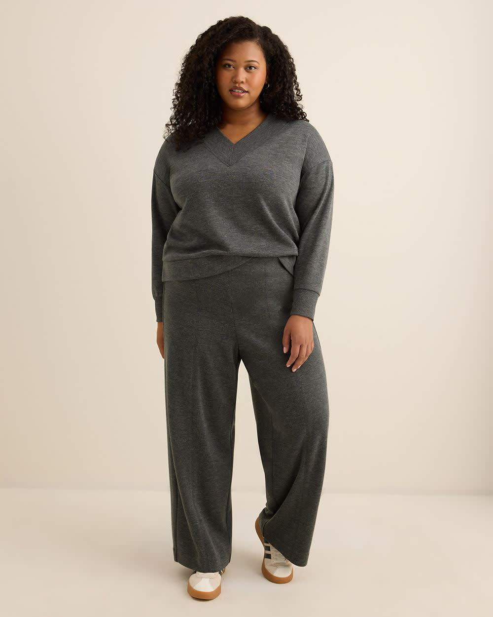 Pull-On Wide-Leg Knit Pant Dark grey mix 1 Pull-On Wide-Leg Knit Pant Dark grey mix