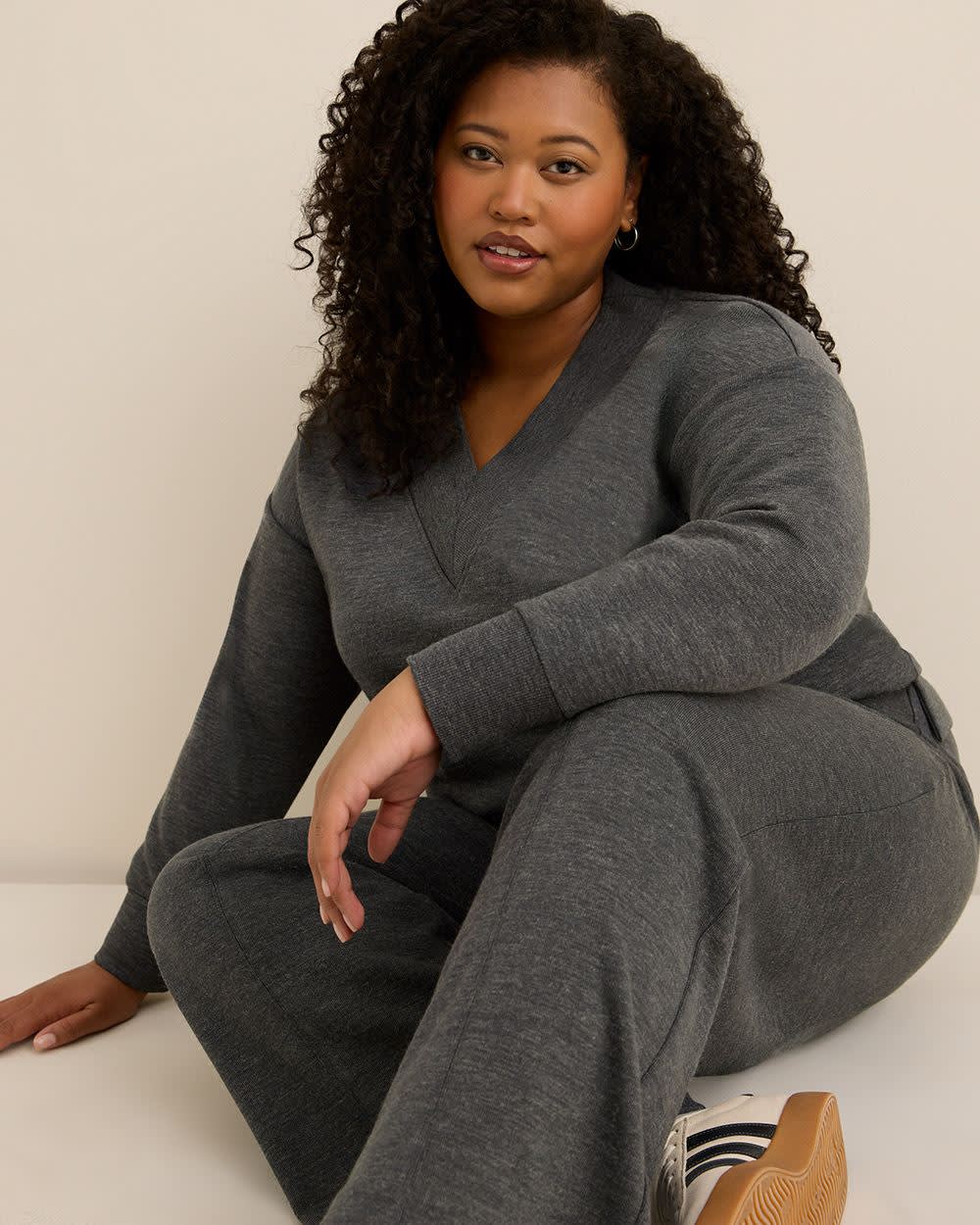 Pull-On Wide-Leg Knit Pant Dark grey mix 4 Pull-On Wide-Leg Knit Pant Dark grey mix
