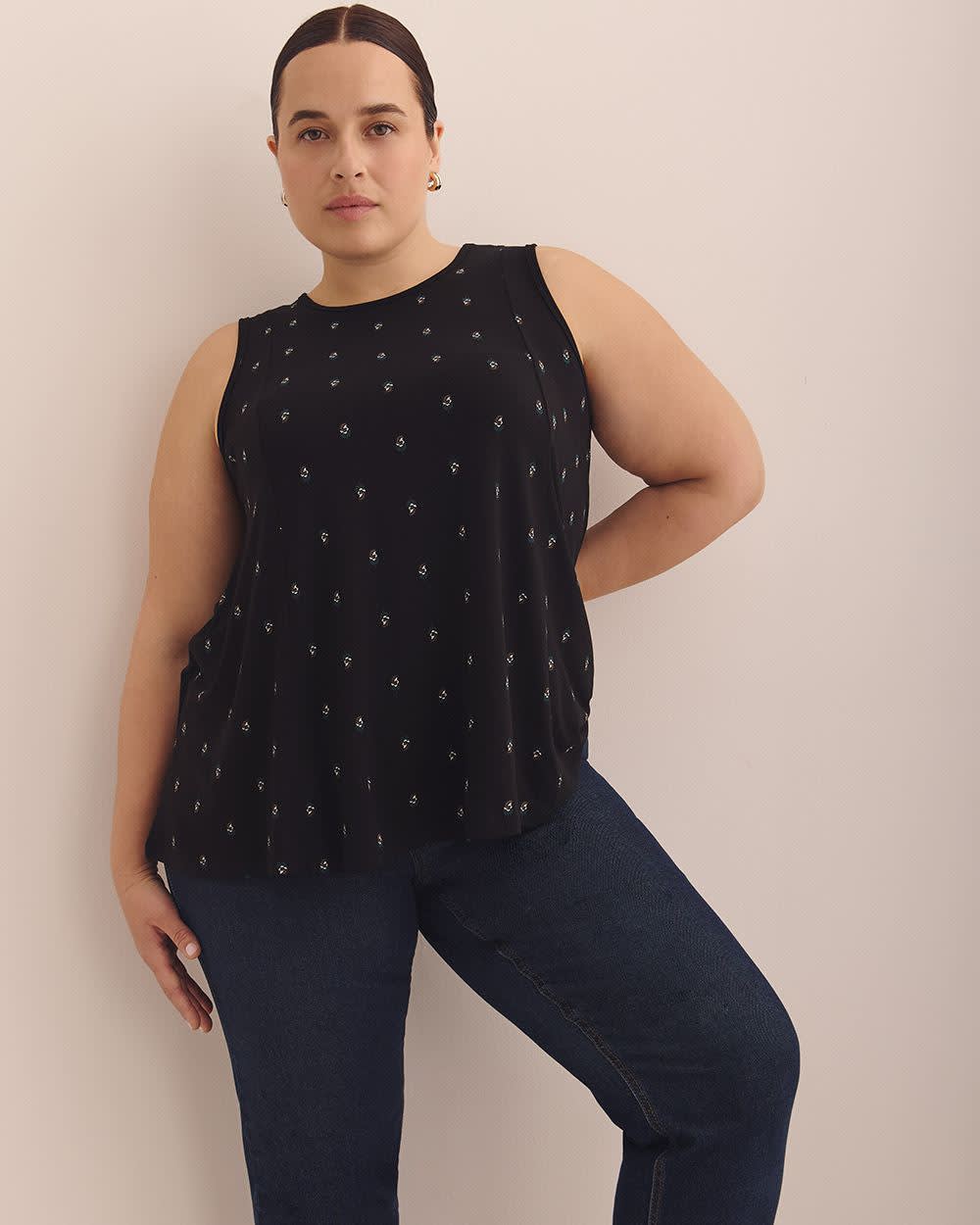 Printed Scoopneck Swing Cami with Princess Seams Black printed 1 Printed Scoopneck Swing Cami with Princess Seams Black printed