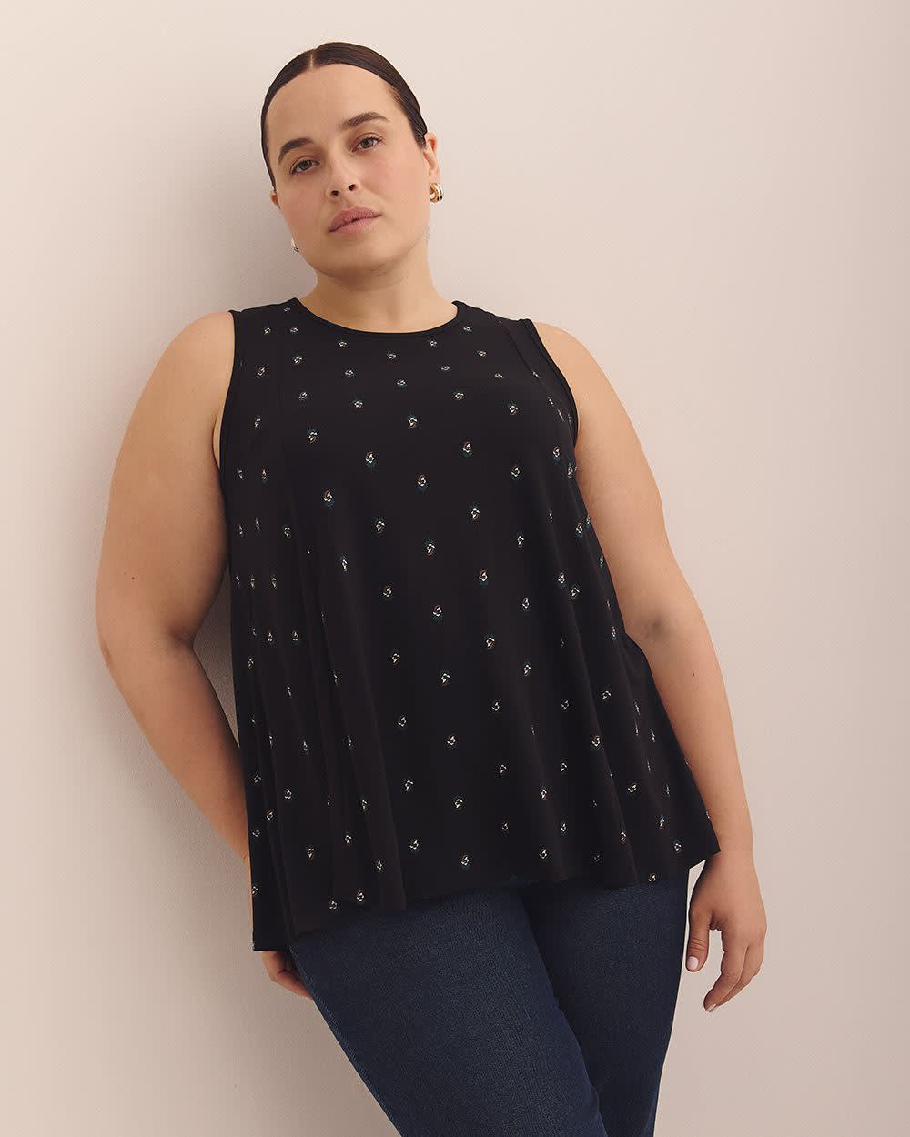 Printed Scoopneck Swing Cami with Princess Seams Black printed 2 Printed Scoopneck Swing Cami with Princess Seams Black printed