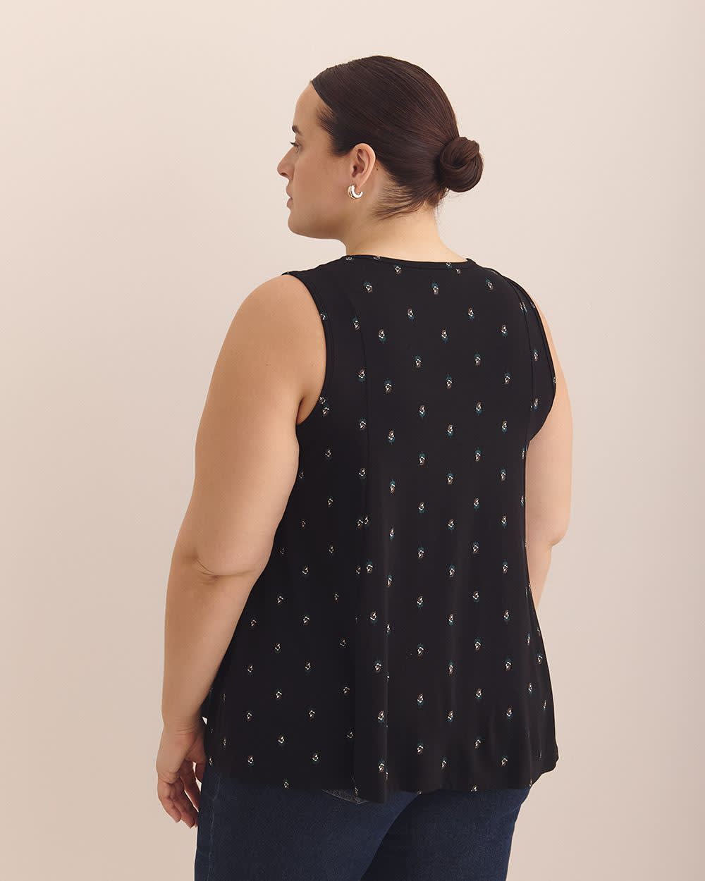 Printed Scoopneck Swing Cami with Princess Seams Black printed 3 Printed Scoopneck Swing Cami with Princess Seams Black printed