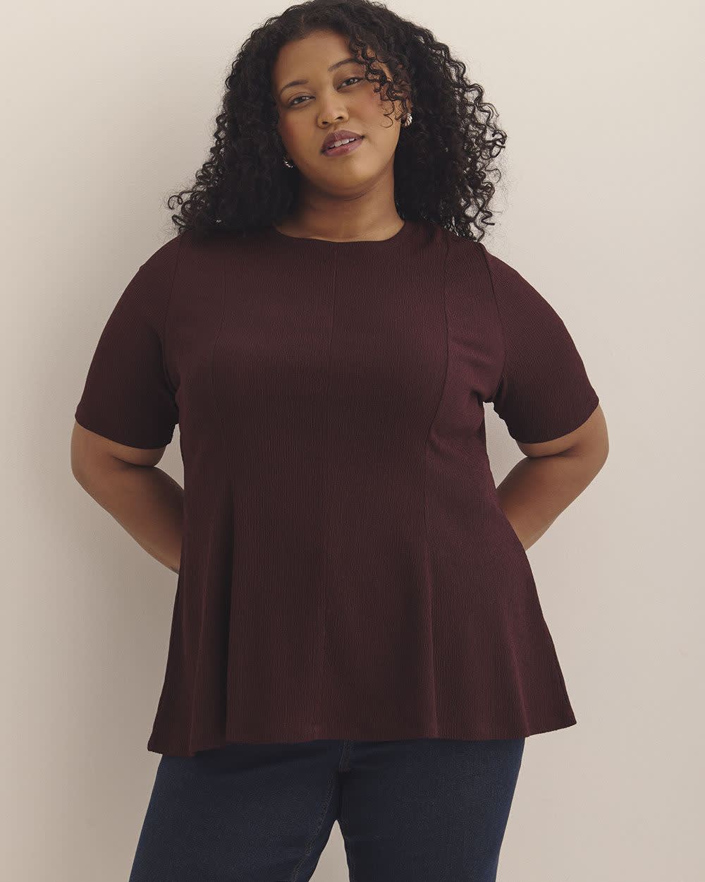 Princess-Cut Crewneck Flared Knit Top Winetasting 2 Princess-Cut Crewneck Flared Knit Top Winetasting