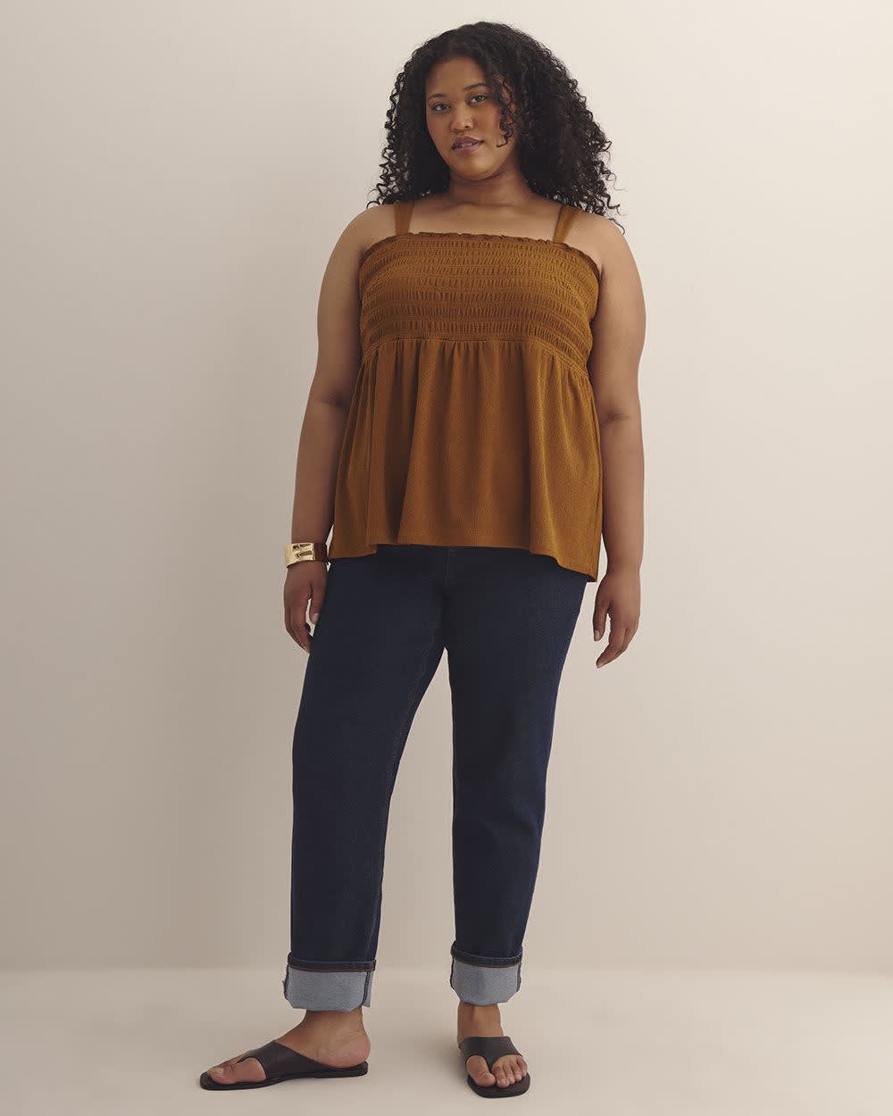 Smocking Knit Top with Large Straps Glazed ginger