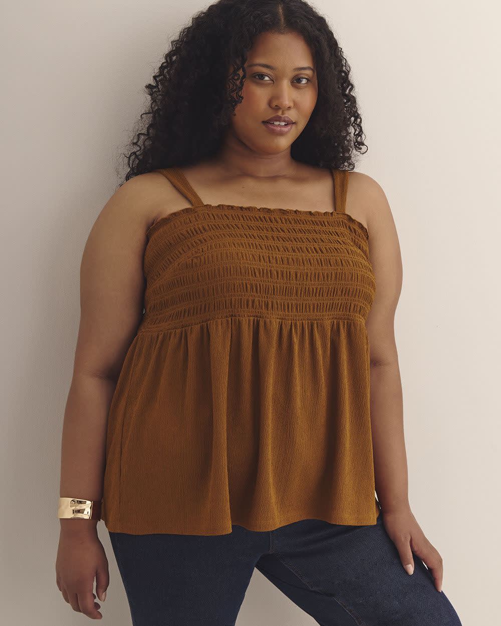 Smocking Knit Top with Large Straps Glazed ginger