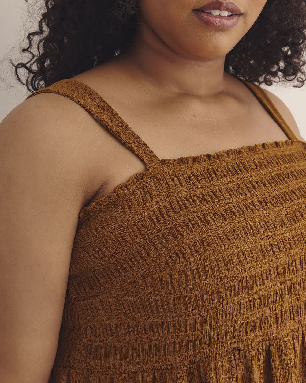 Smocking Knit Top with Large Straps Glazed ginger