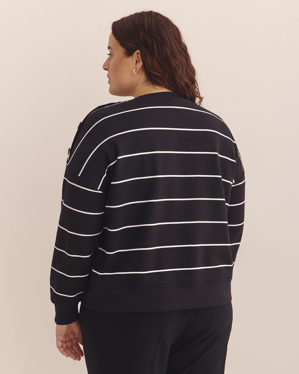 Dropped Shoulder Sweatshirt with Buttons Black and white stripe 3 Dropped Shoulder Sweatshirt with Buttons Black and white stripe