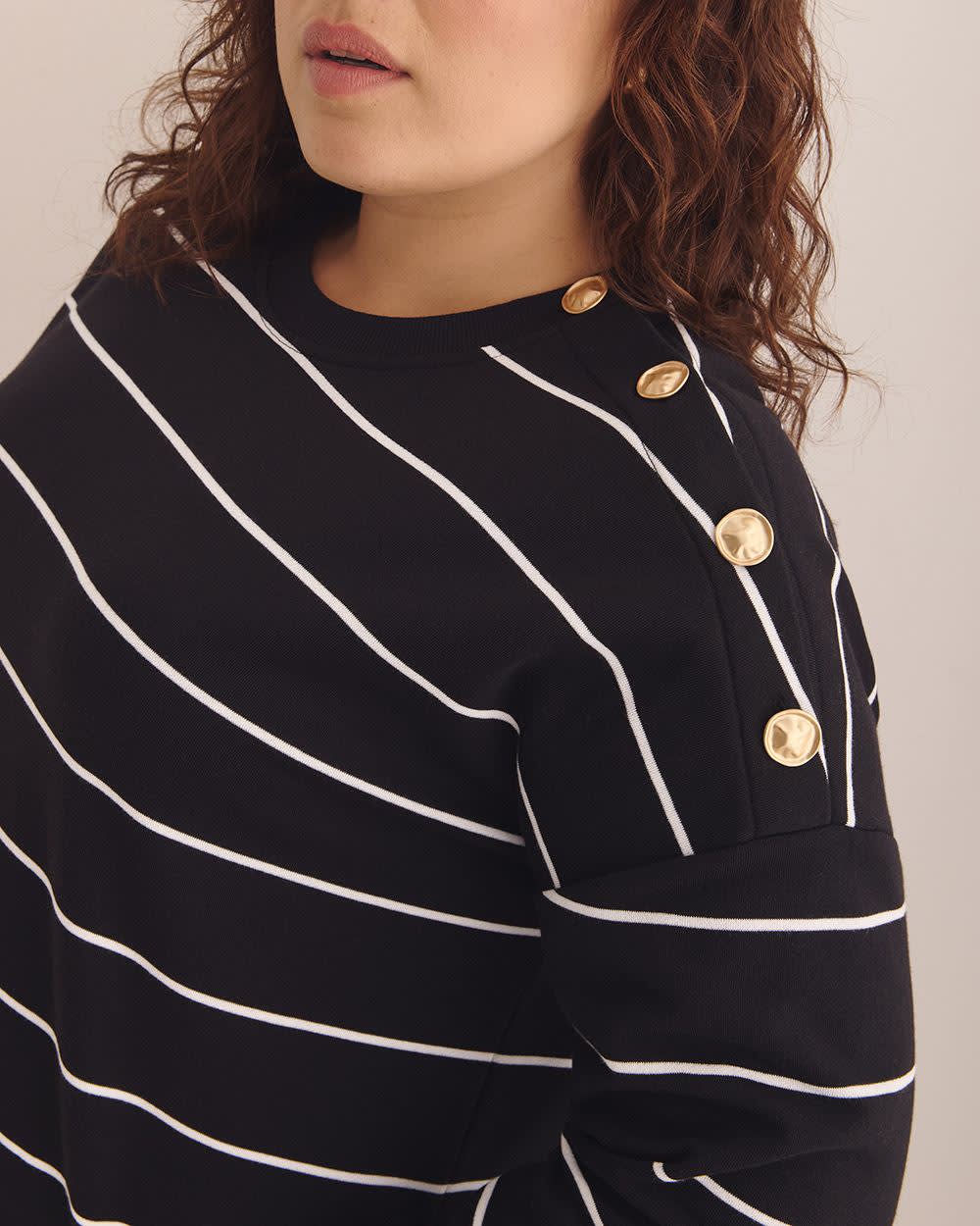 Dropped Shoulder Sweatshirt with Buttons Black and white stripe 4 Dropped Shoulder Sweatshirt with Buttons Black and white stripe