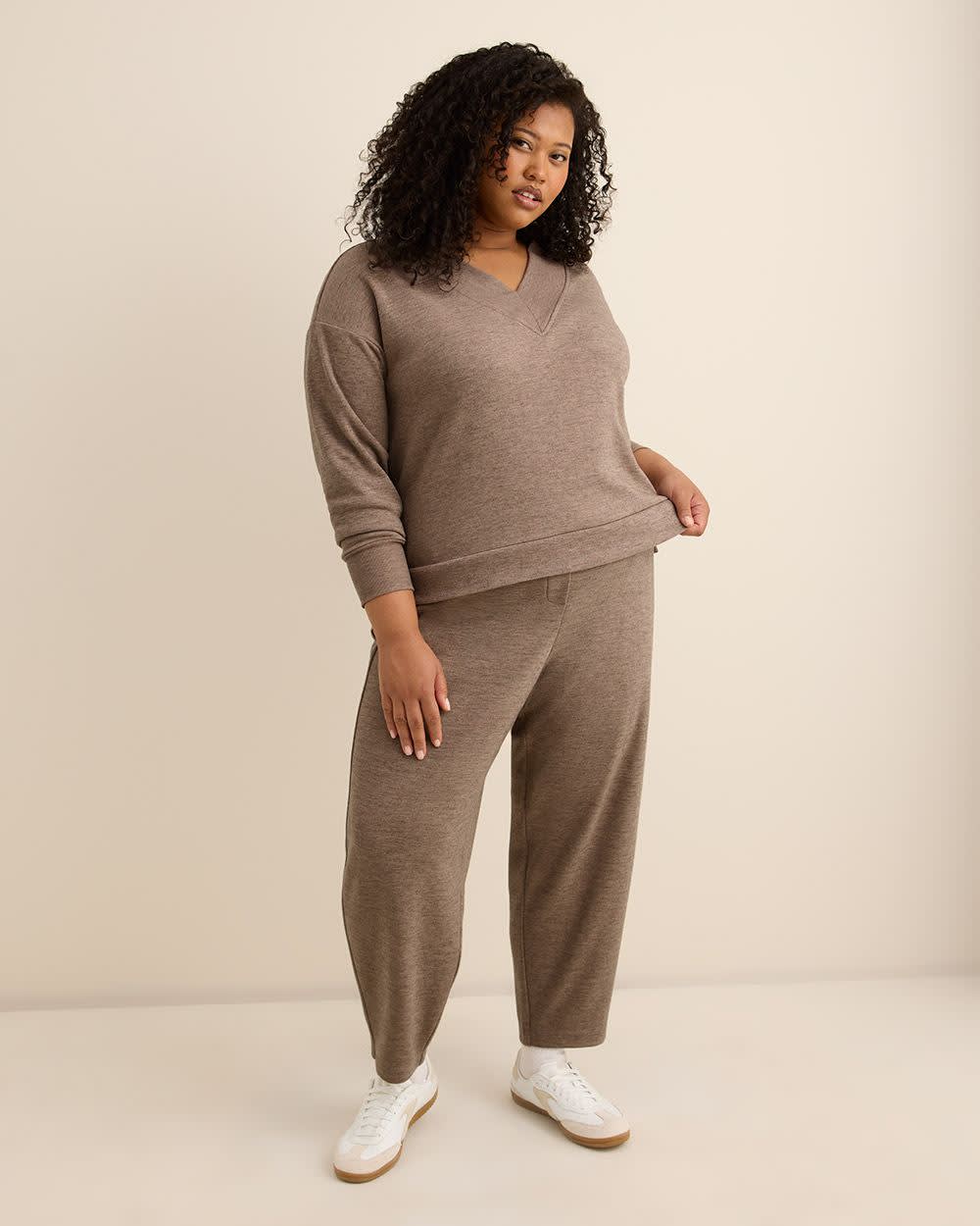Pull-On Barrel-Leg Knit Pant Taupe mix