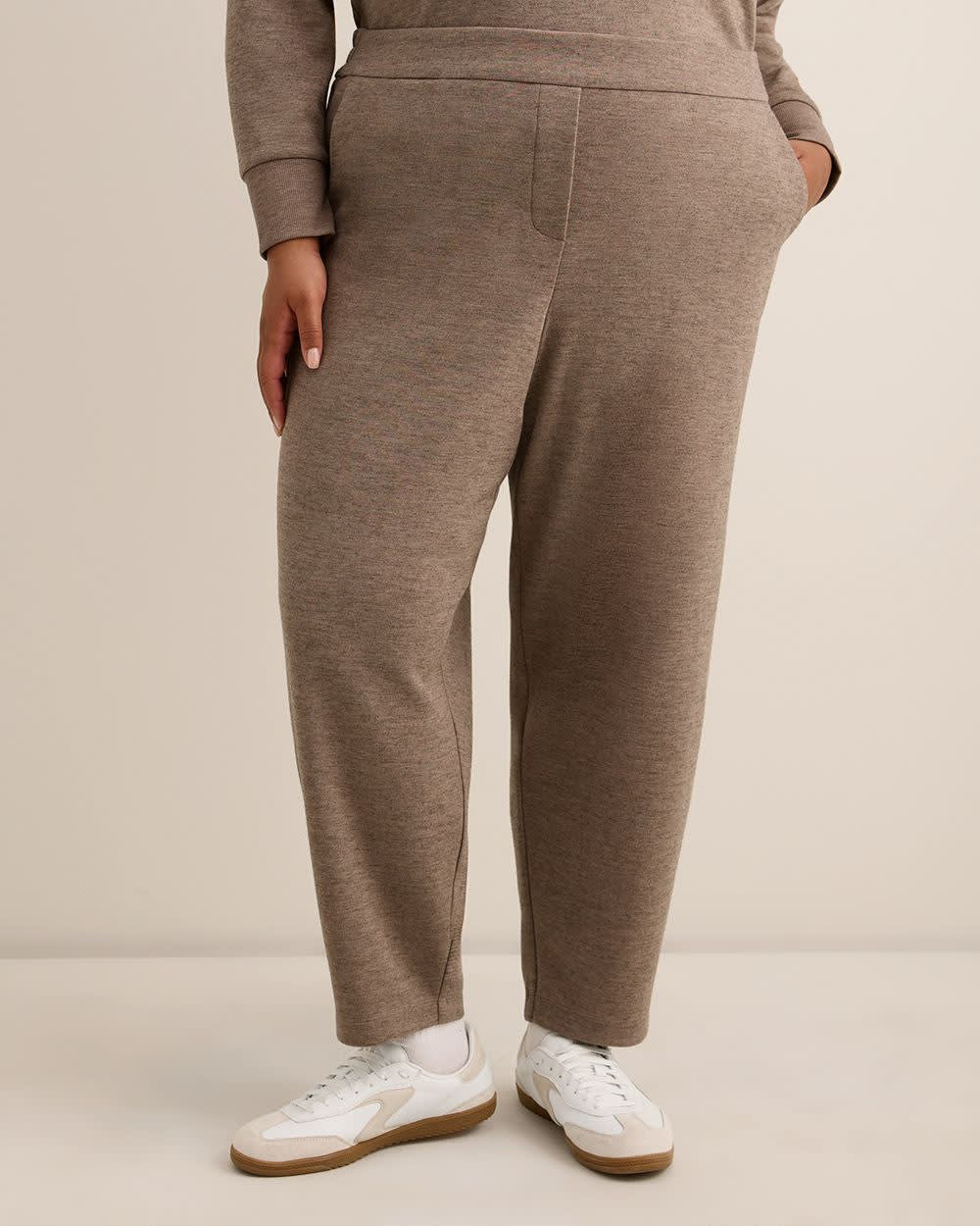 Pull-On Barrel-Leg Knit Pant Taupe mix