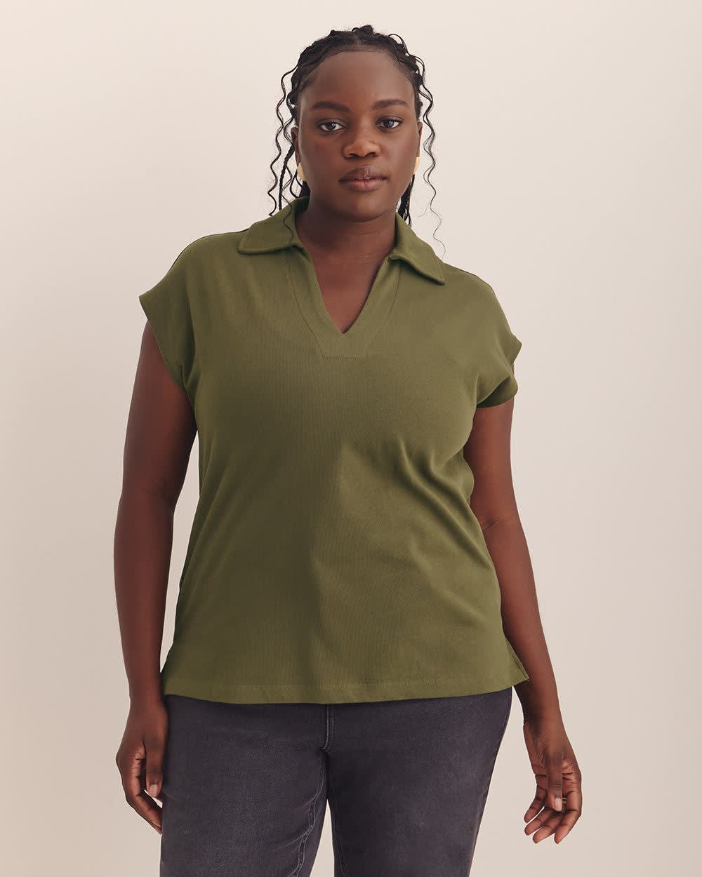 Extended Sleeves Polo - Addition Elle Ivy green
