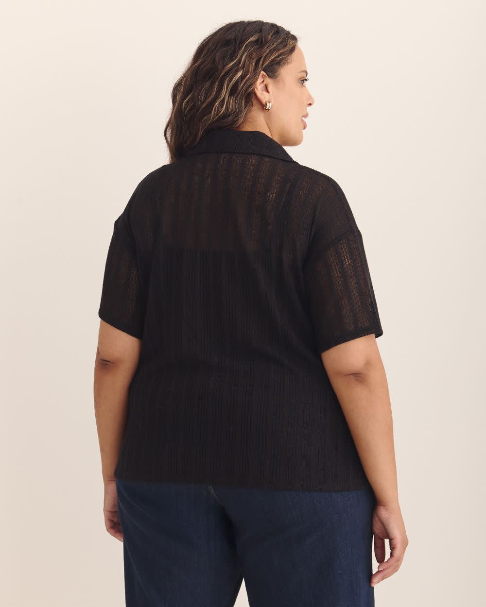 Short-Sleeve Sheer Polo Top Black