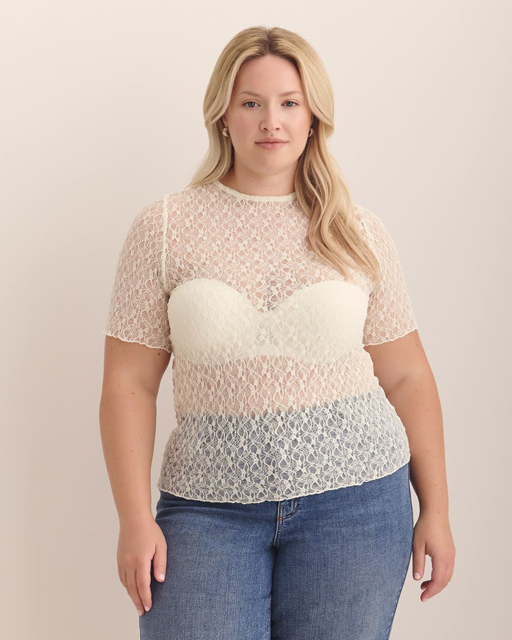 Lace Top with Lettuce Hem - Addition Elle Whisper white 1 Lace Top with Lettuce Hem - Addition Elle Whisper white