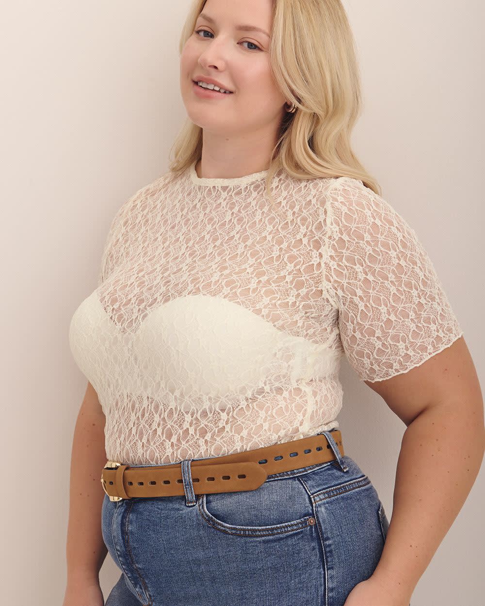 Lace Top with Lettuce Hem - Addition Elle Whisper white 4 Lace Top with Lettuce Hem - Addition Elle Whisper white