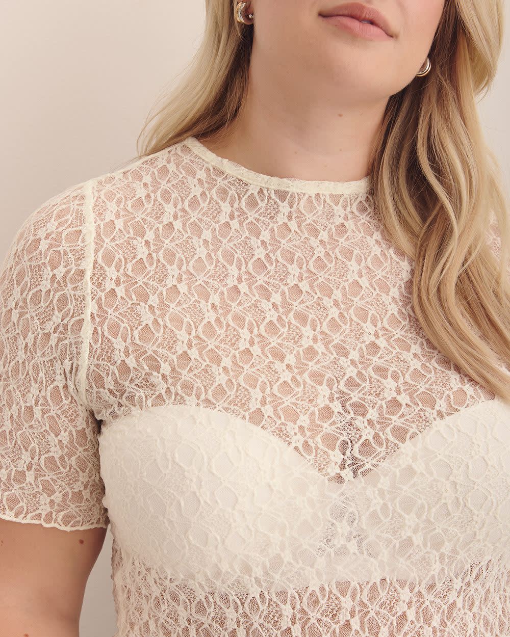 Lace Top with Lettuce Hem - Addition Elle Whisper white 5 Lace Top with Lettuce Hem - Addition Elle Whisper white