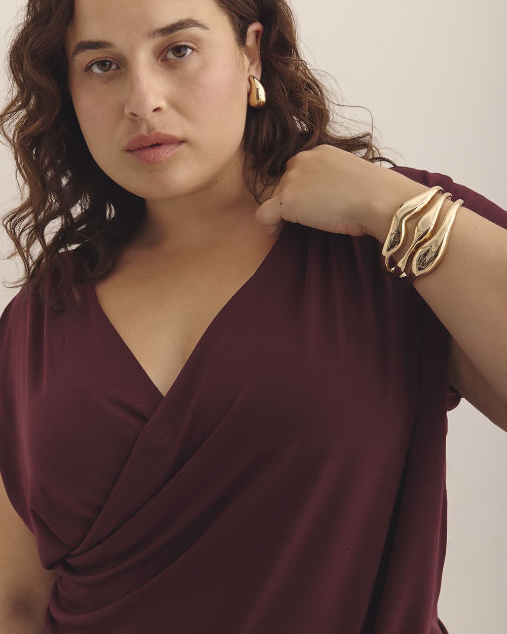 Overlap-Front Knit Top with Shirring at Side Windsor wine