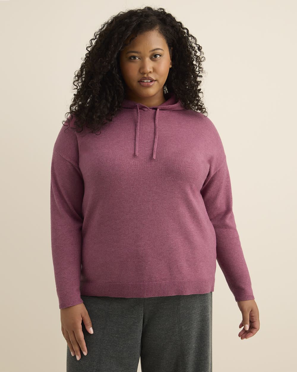 Relaxed-Fit Shaker-Stitch Hooded Sweater Damson