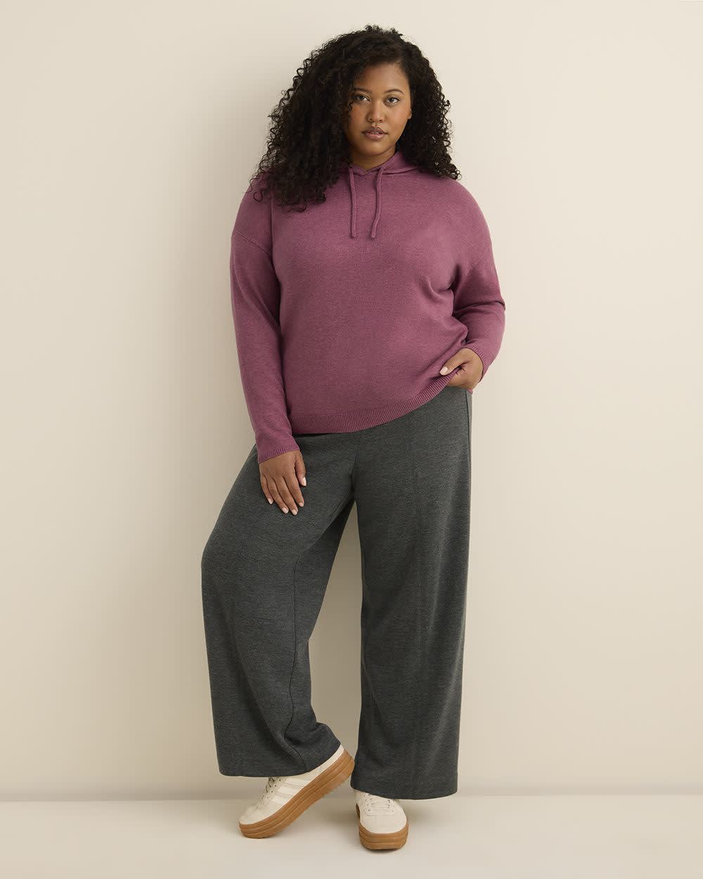 Relaxed-Fit Shaker-Stitch Hooded Sweater Damson
