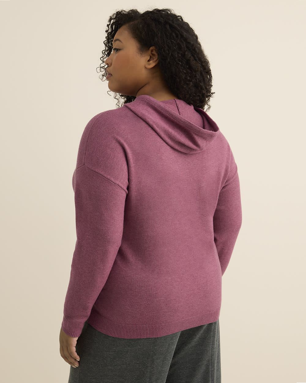 Relaxed-Fit Shaker-Stitch Hooded Sweater Damson 3 Relaxed-Fit Shaker-Stitch Hooded Sweater Damson
