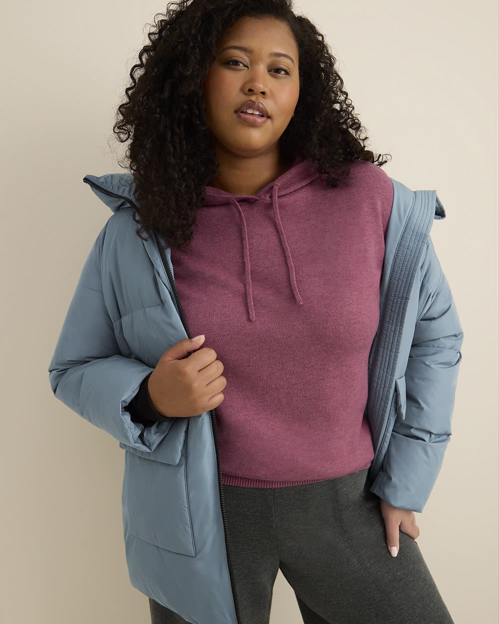 Relaxed-Fit Shaker-Stitch Hooded Sweater Damson 4 Relaxed-Fit Shaker-Stitch Hooded Sweater Damson