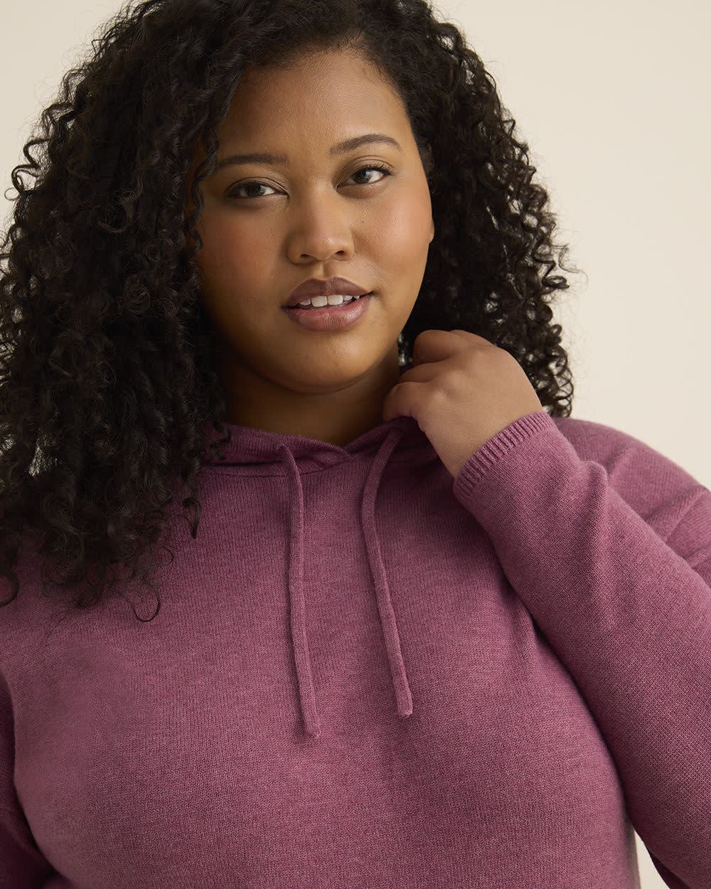 Relaxed-Fit Shaker-Stitch Hooded Sweater Damson 5 Relaxed-Fit Shaker-Stitch Hooded Sweater Damson