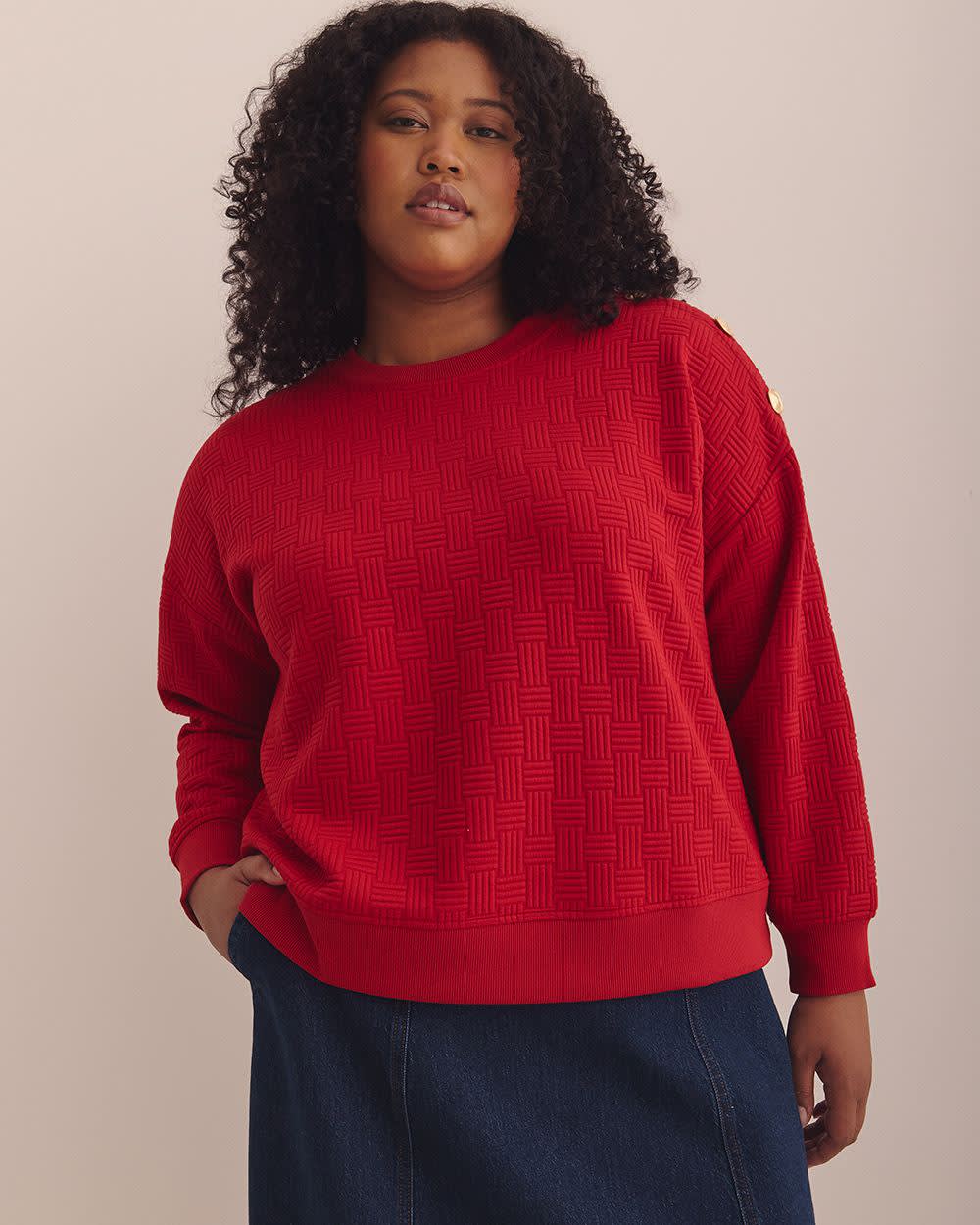 Dropped Shoulder Sweatshirt with Buttons Haute red