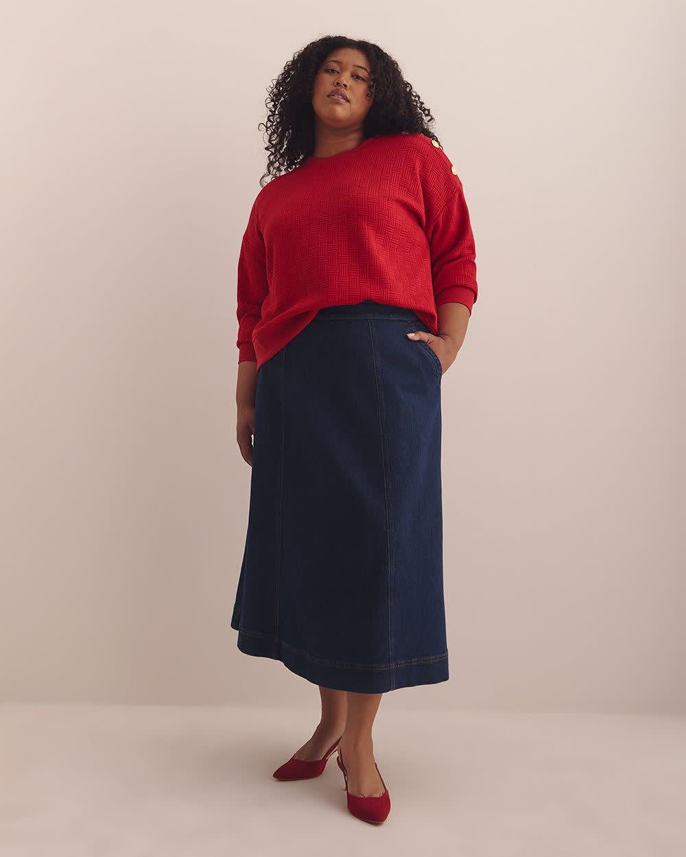 Dropped Shoulder Sweatshirt with Buttons Haute red