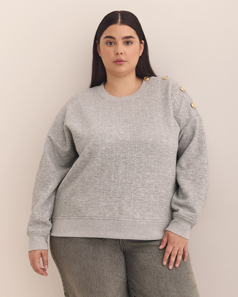 Dropped Shoulder Sweatshirt with Buttons Light grey mix 1 Dropped Shoulder Sweatshirt with Buttons Light grey mix