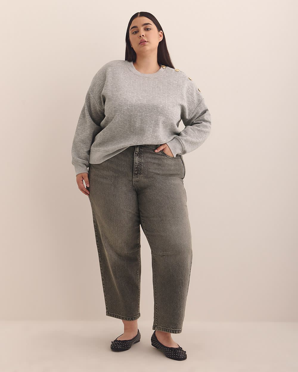 Dropped Shoulder Sweatshirt with Buttons Light grey mix 2 Dropped Shoulder Sweatshirt with Buttons Light grey mix