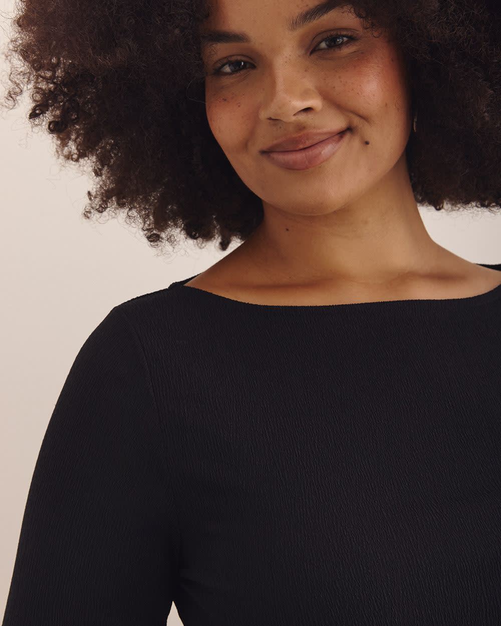 Boat-Neck Knit Top with Lettuce-Edge Sleeves - Addition Elle Black 4 Boat-Neck Knit Top with Lettuce-Edge Sleeves - Addition Elle Black