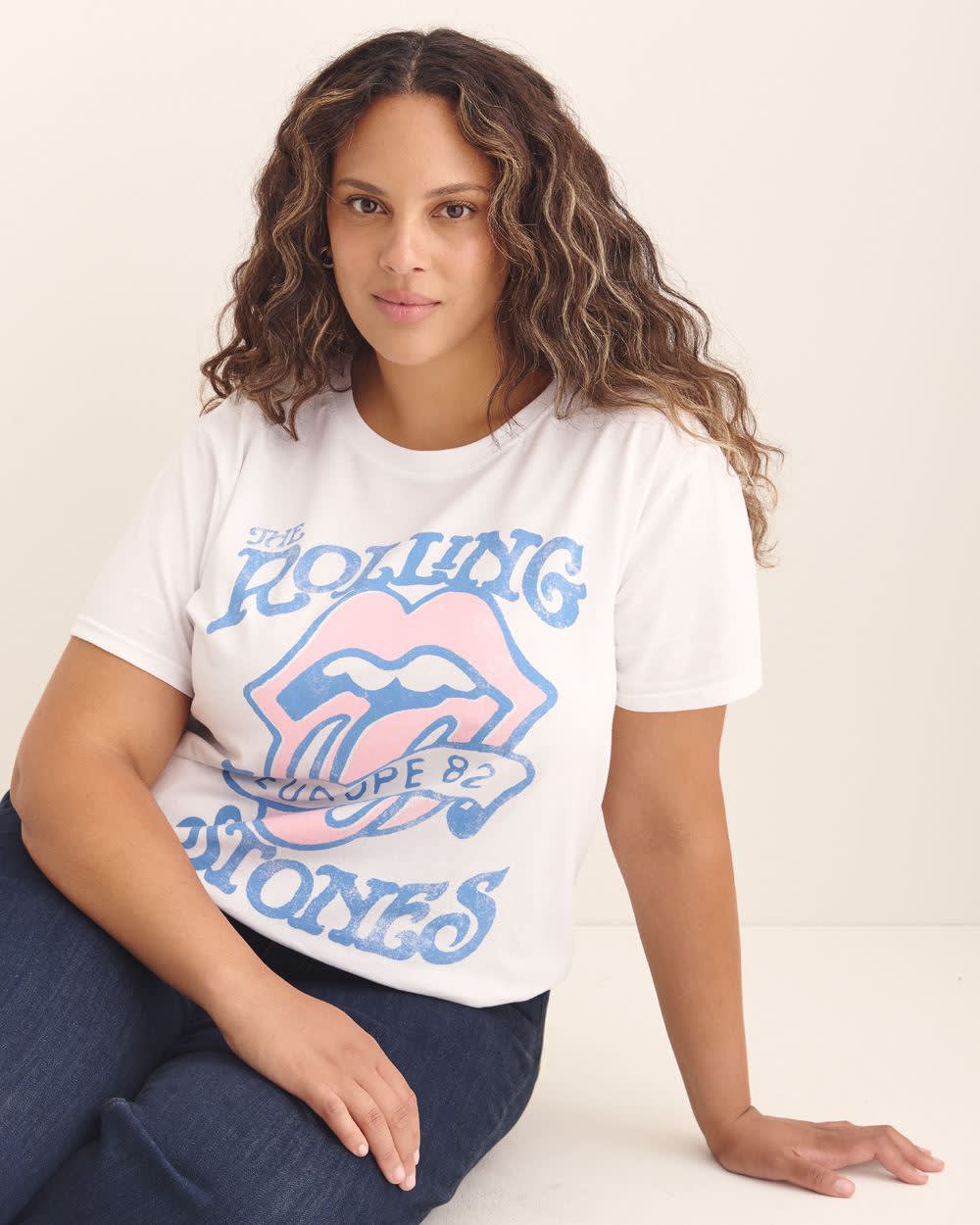 White Crewneck Tee with The Rolling Stones Print Bright white - Rolling Stones 1 White Crewneck Tee with The Rolling Stones Print Bright white - Rolling Stones