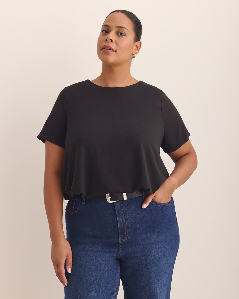 Bubble-Hem Short-Sleeve Top Black