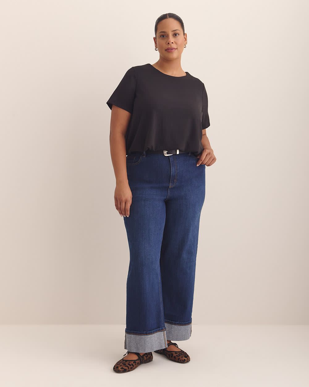 Bubble-Hem Short-Sleeve Top Black