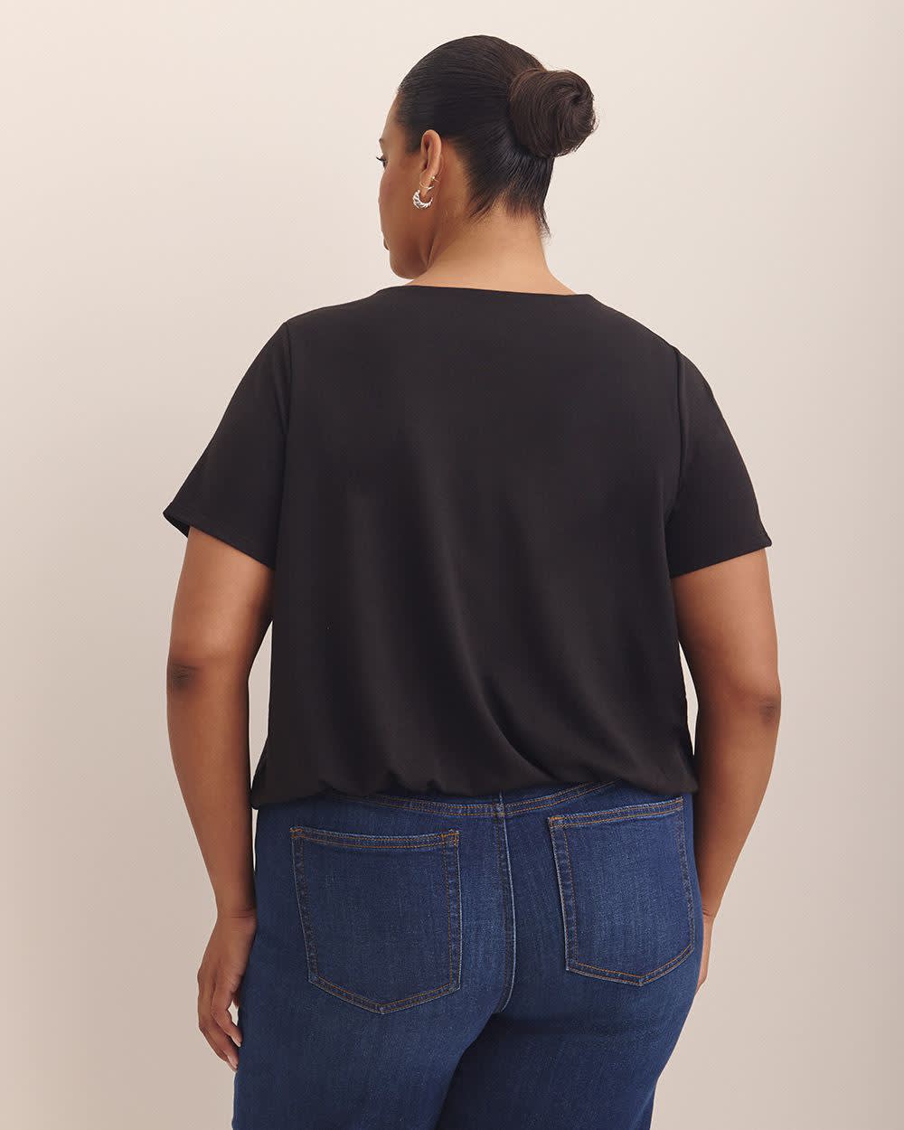 Bubble-Hem Short-Sleeve Top Black