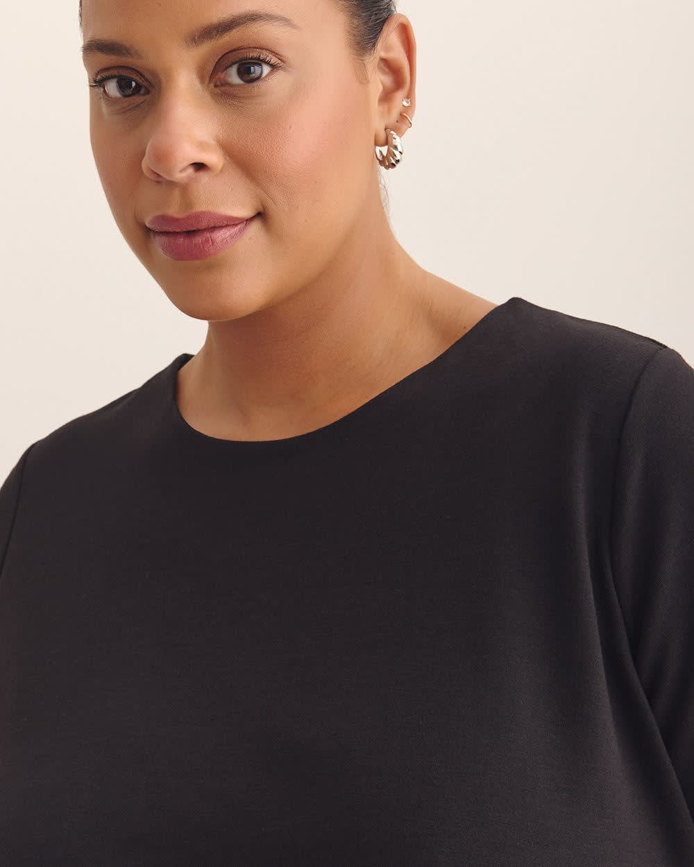 Bubble-Hem Short-Sleeve Top Black