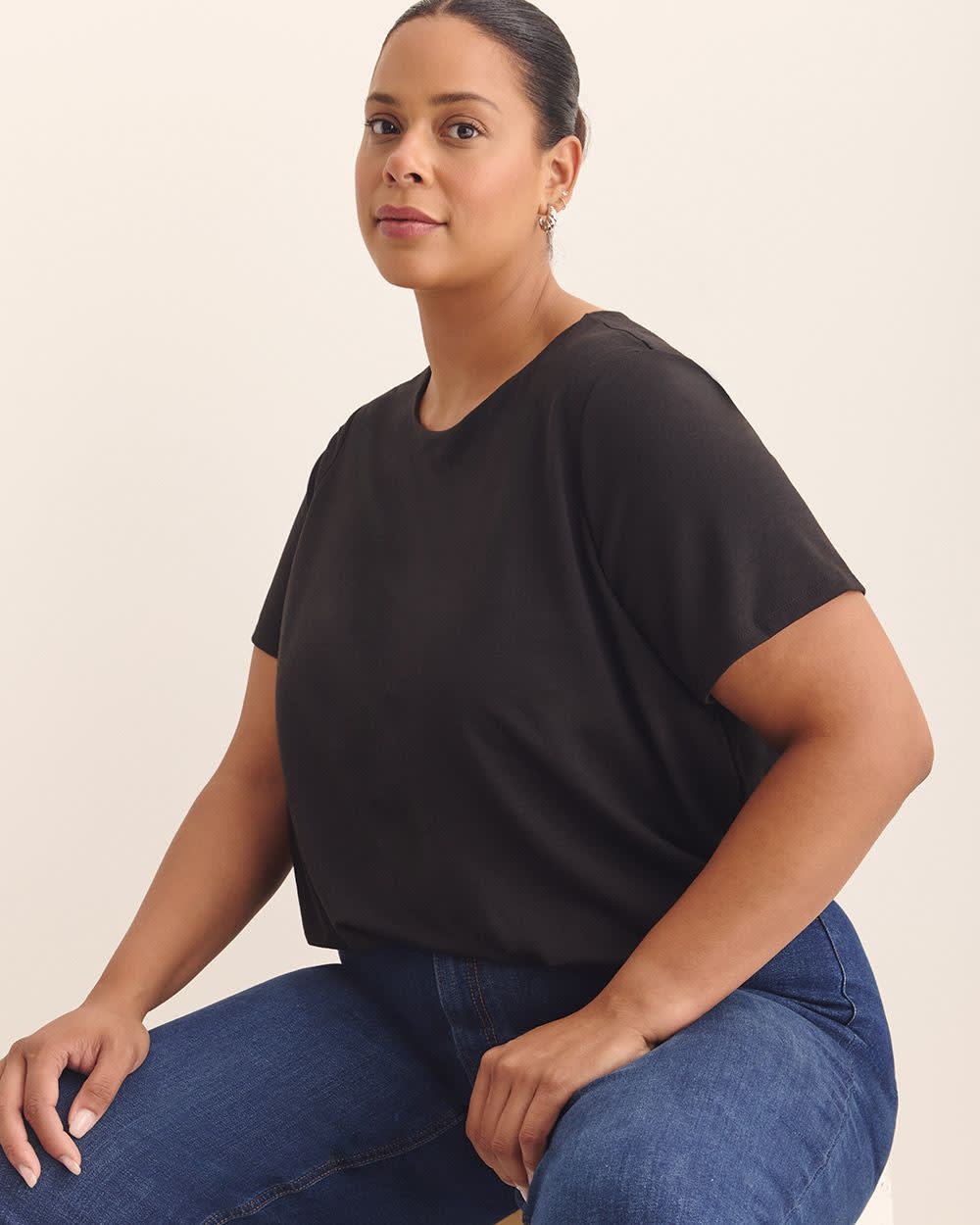 Bubble-Hem Short-Sleeve Top Black