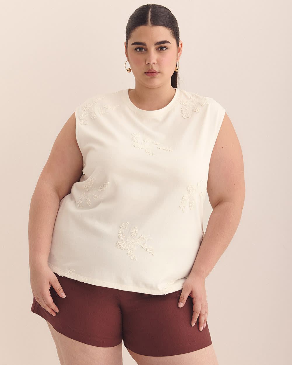 Sleeveless Tank with 3D Floral Detail Snow white 2 Sleeveless Tank with 3D Floral Detail Snow white