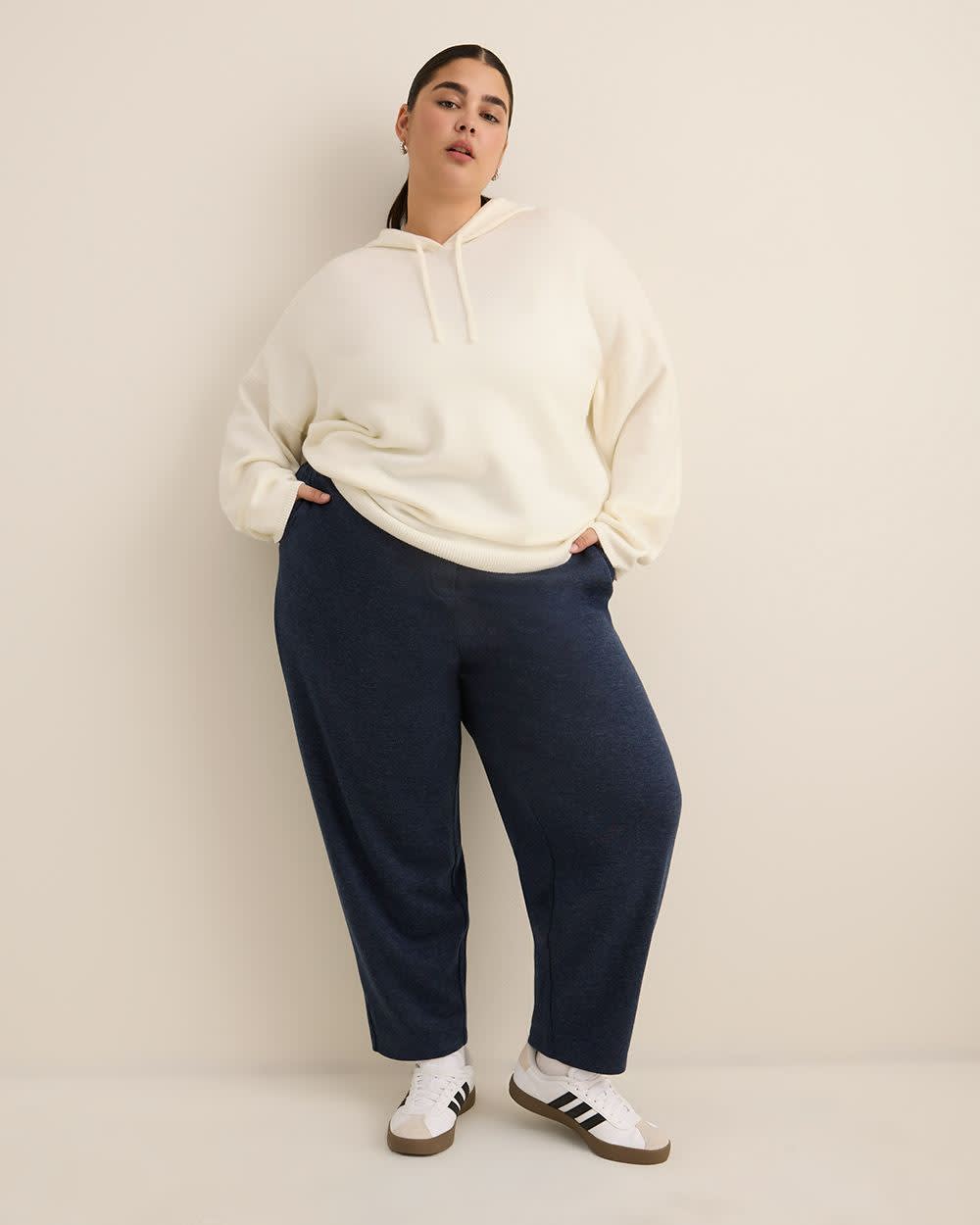 Relaxed-Fit Shaker-Stitch Hooded Sweater Snow white