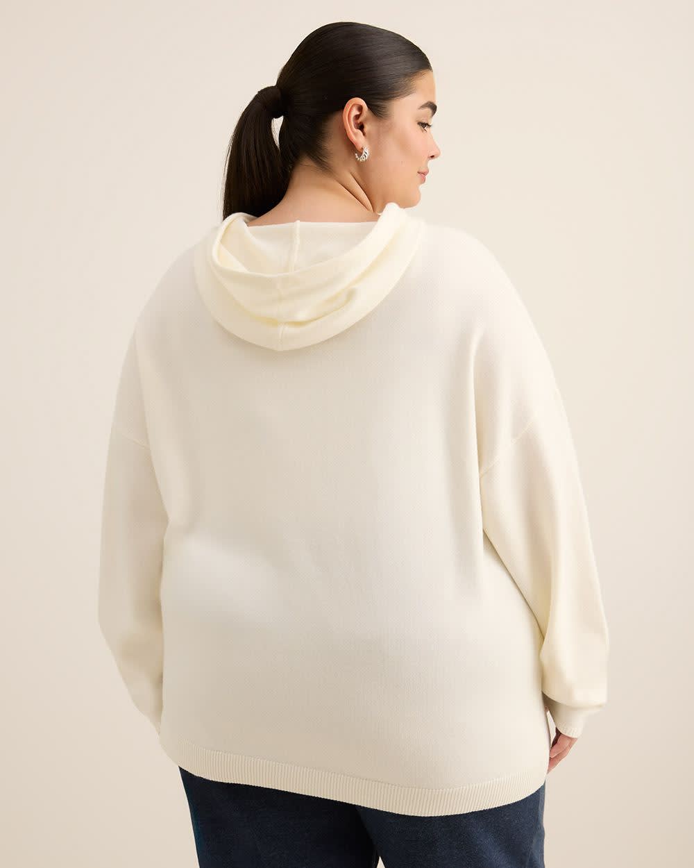 Relaxed-Fit Shaker-Stitch Hooded Sweater Snow white