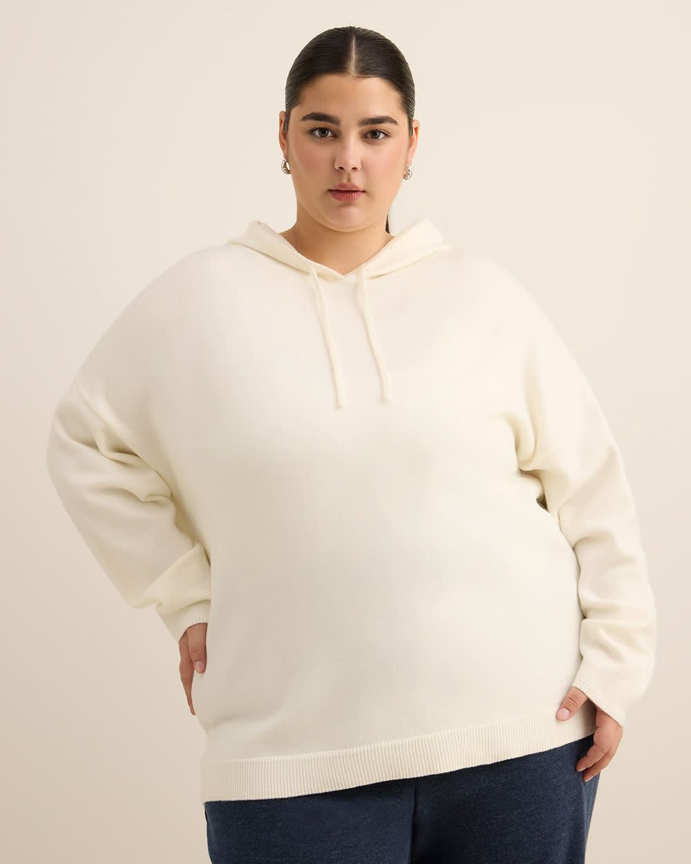 Relaxed-Fit Shaker-Stitch Hooded Sweater Snow white