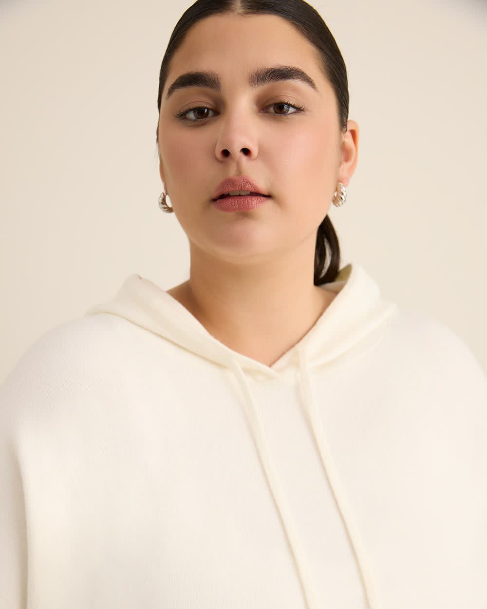 Relaxed-Fit Shaker-Stitch Hooded Sweater Snow white