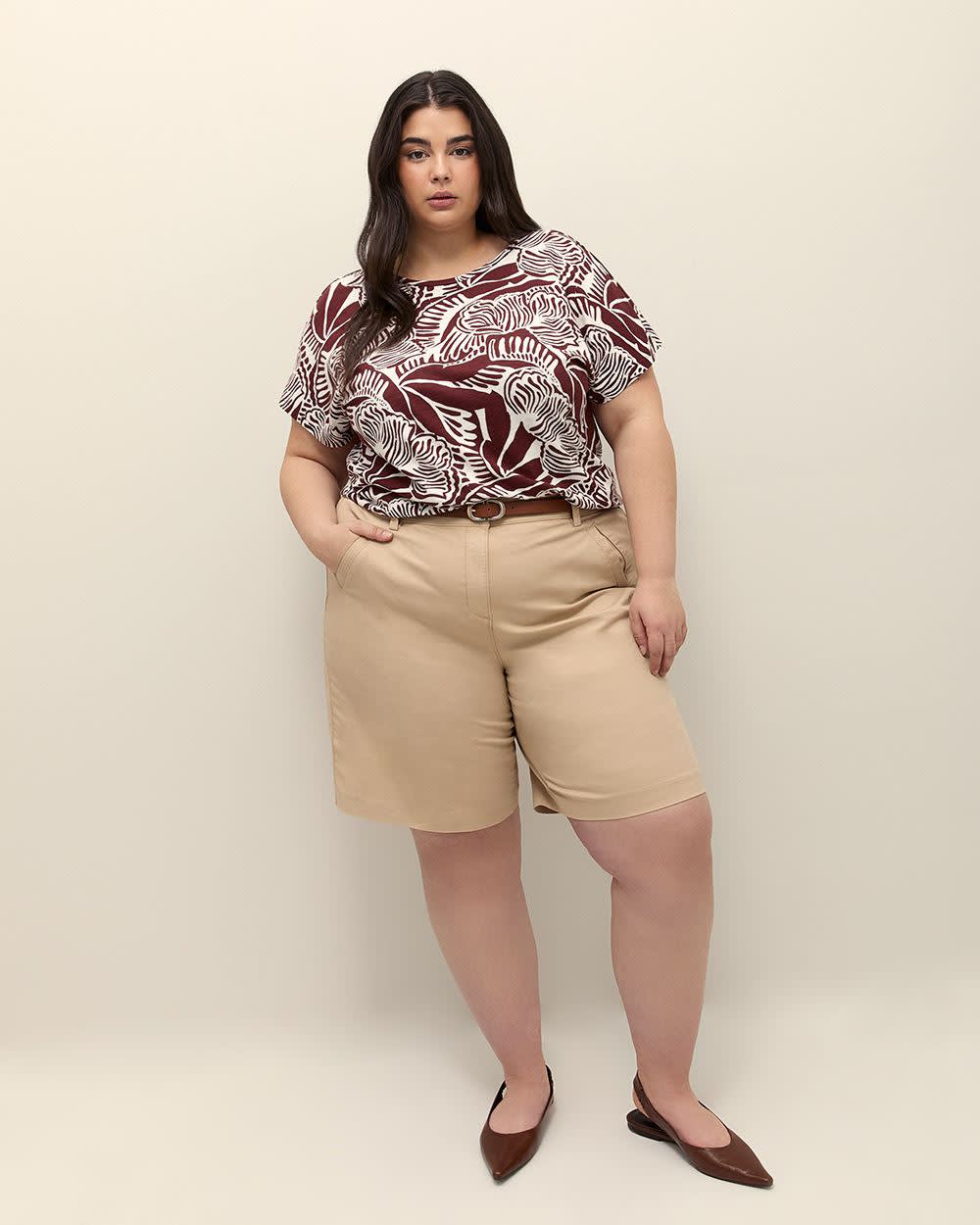Foliage-Print Extended-Sleeve Top with Crisscross Back Andorra printed 2 Foliage-Print Extended-Sleeve Top with Crisscross Back Andorra printed