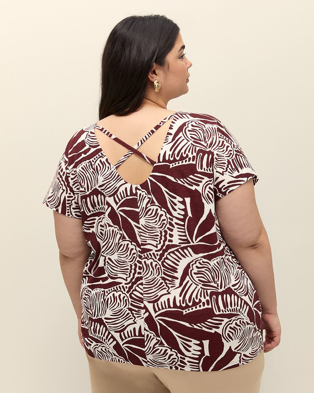 Foliage-Print Extended-Sleeve Top with Crisscross Back Andorra printed 3 Foliage-Print Extended-Sleeve Top with Crisscross Back Andorra printed